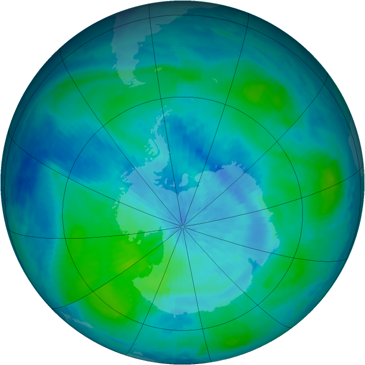 Antarctic ozone map for 08 March 2001